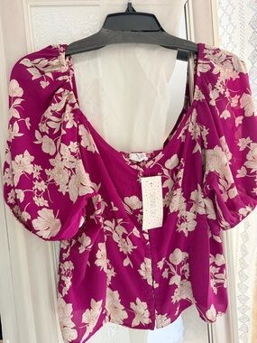Sienna Sky Fuchsia Floral Puff-Sleeve Blouse